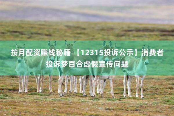 按月配资赚钱秘籍 【12315投诉公示】消费者投诉梦百合虚假宣传问题